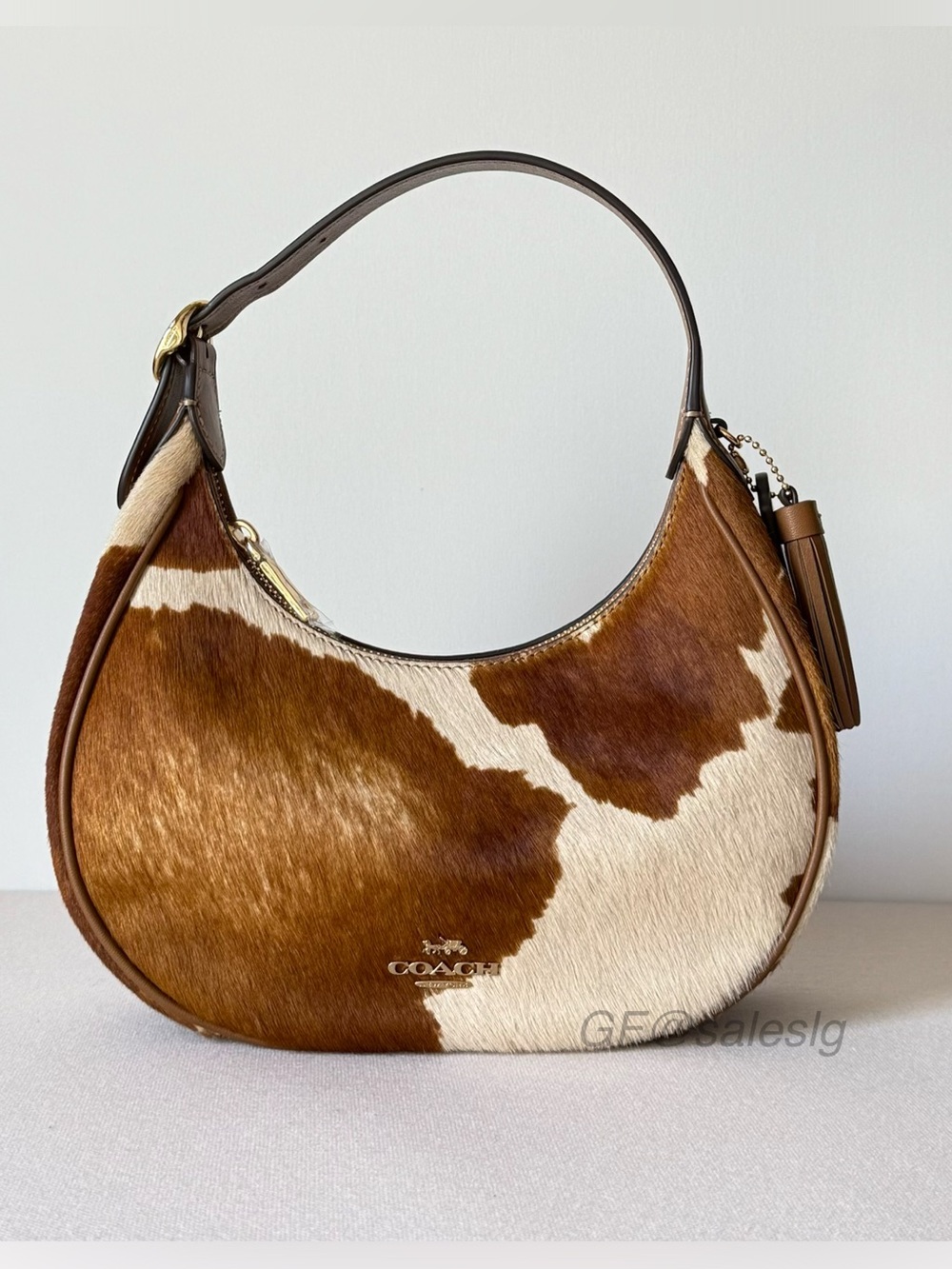 NWT Coach Emily Shoulder & Crossbody Bag In Haircalf Cow Print Gold /Tan Brown